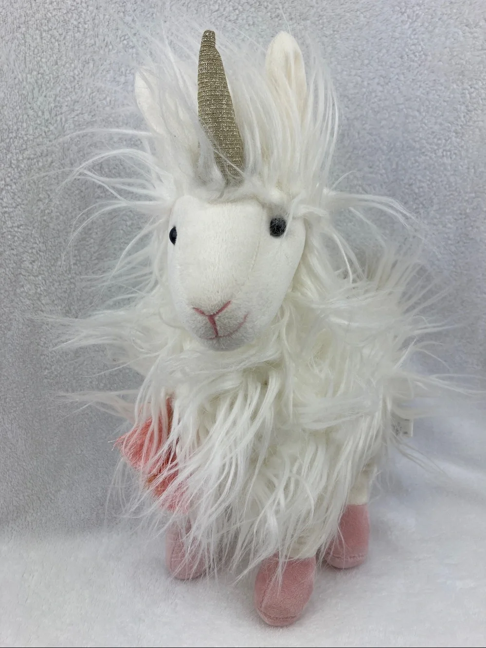 PIER 1 Llamacorn Stuffed Plush Animal Giselle Furry Llama & Unicorn White 16”
